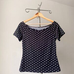 ❄️ Casual Y2K Minimalist Twee Trendy Black & White Polka Dot Bateau-Neck Top